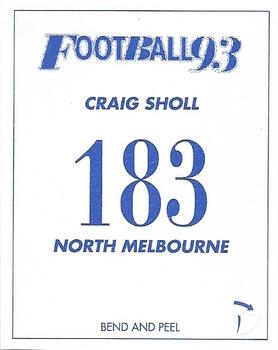 1993 Select AFL Stickers #183 Craig Sholl Back